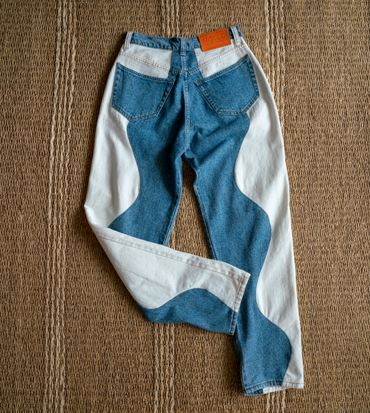 Pants created with upcycling (used pants) by Urees.